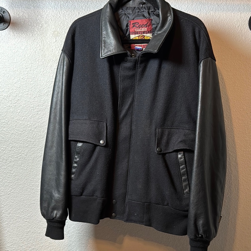 Vintage Union Made Reed Leather and Wool Varsity Bomber Jacket